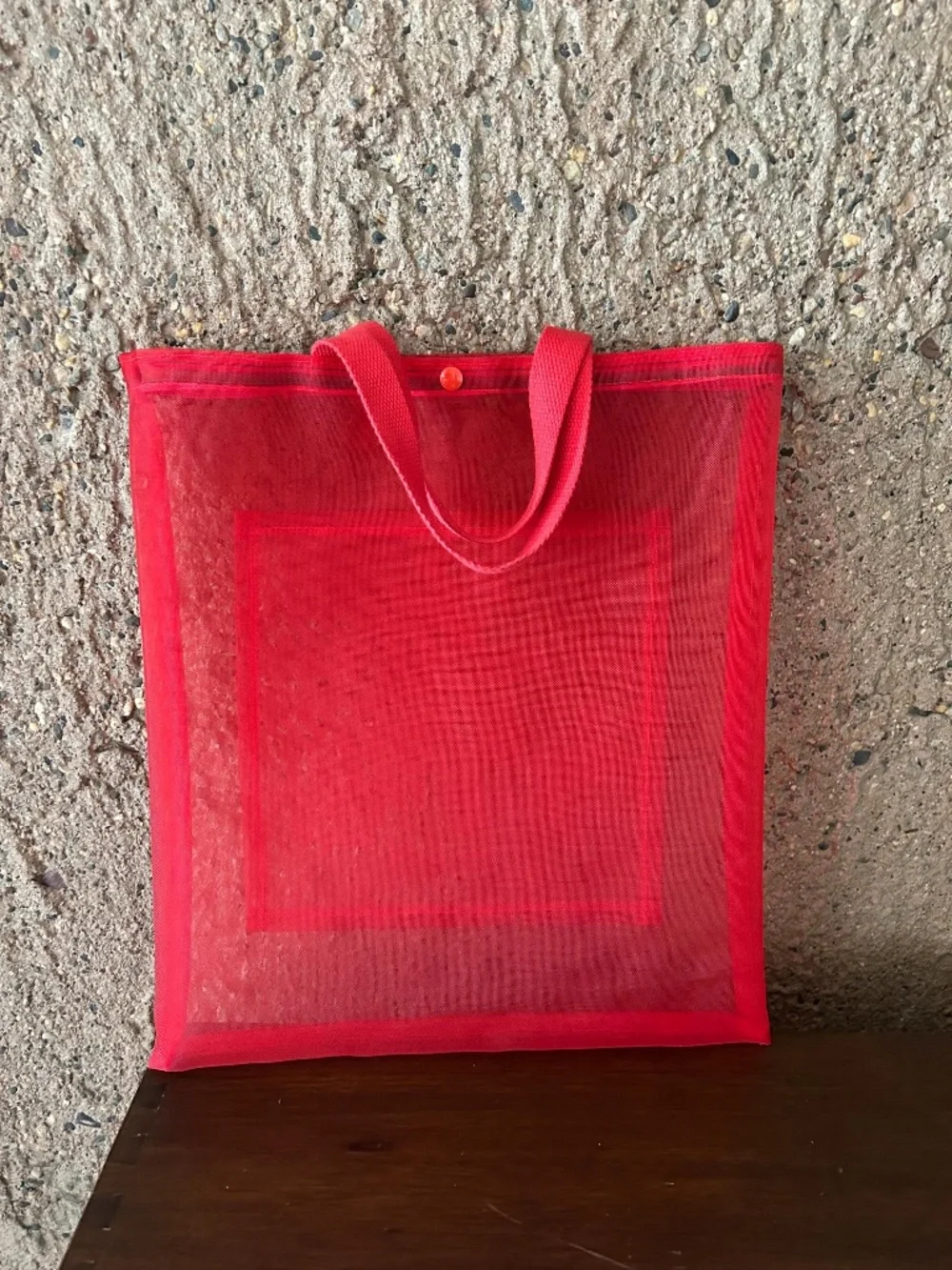 One of a Kind Handmade Red Sheer Mesh Tote Bag | Original Designer Piece